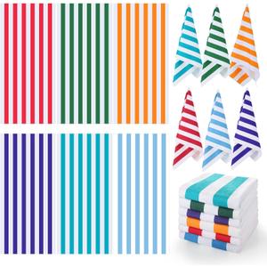 Peryiter 6 Pcs Oversized Microfiber Beach Towels 59 x 28 Inch Large Quick Dry Pool Towels Absorbent Camping Travel Blanket Set for Women Men Bath Beach(Fresh Colors,Stripe Style)