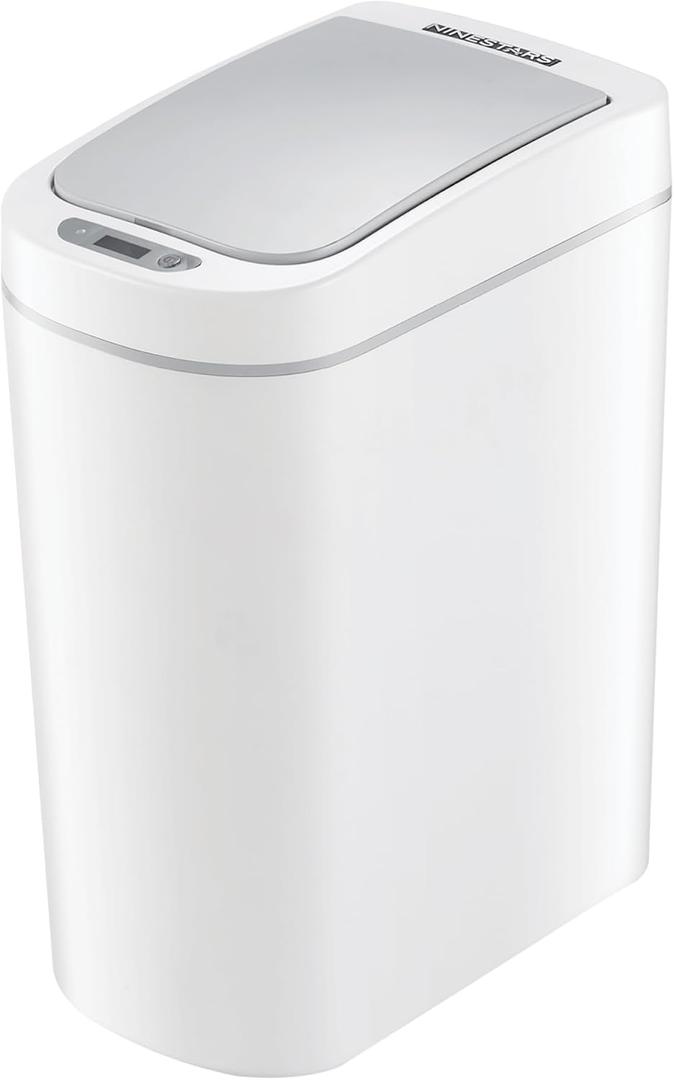 Ninestars 1.8 Gallon Automatic Trash Can, 7L Touchless Motion Sensor Bathroom or Bedroom Garbage Can with Odor-Sealing Lid, Slim Impact Resistant ABS Plastic, White