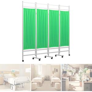 Medical Privacy Screen on Wheels, Foldable Medical Room Divider with Lockable casters, Waterproof Nylon Panel, Portable Privacy Screen for Room, Easy to Clean (Green 4 Panels)