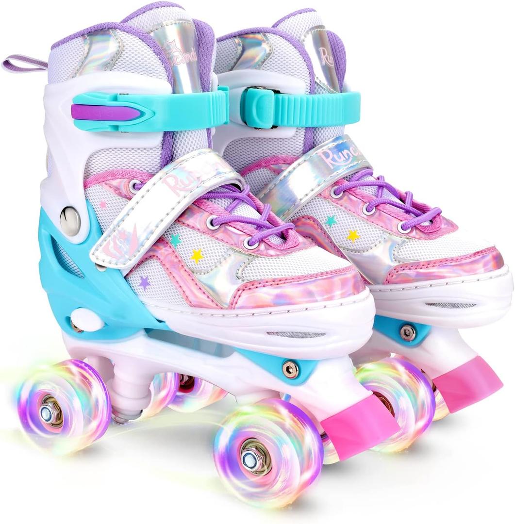 Toddler Roller Skates for Girls Kids Boys, 4 Size Adjustable with Light Up Wheels