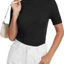 Women's Fall Short Sleeve Sweater Turtleneck Pullover Tops Winter Basic Ribbed Knit Slim Fitted Casual Shirts (XX-Large, Black)