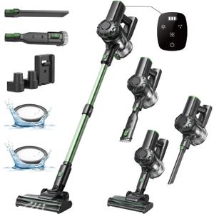 V9PRO Cordless Stick Vacuum Cleaner - 30Kpa Powerful Suction with Brushless Motor, Self Standing Design, 45 Mins Runtime, LED Display, 6 in 1 Lightweight Vacuum for Home Hard Floor (Green)