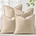 decorUhome Set of 4 Throw Pillow Covers 18x18 Inch Decorative Soft Chenille Pillow Covers Farmhouse Neutral Cushion Covers with Stitched Edge for Couch Sofa Bed Living Room, Beige