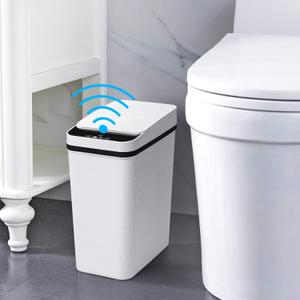 Bathroom Smart Touchless Trash Can 2.2 Gallon Automatic Motion Sensor Rubbish Can with Lid Electric Narrow Small Garbage Bin for Kitchen, Office, Living Room, Toilet, Bedroom, RV (2.2 Gallon White)