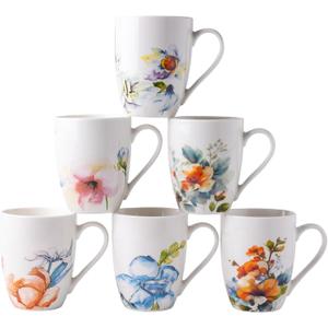 GBhome 12oz Coffee Mugs Set of 3, Ceramic Coffee Mugs with Decaled Flowers for Man Woman Mom Dad, Light Weight Coffee Mugs Set for Latte/Cappuccino/Cocoa/Milk, Dishwasher & Microwave Safe