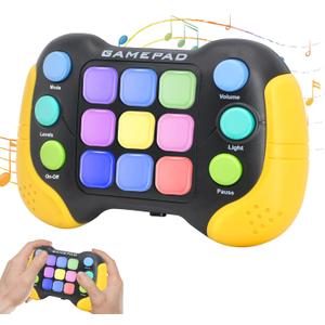 Quick Push Pop Game - 5 Mode Electric Fast Push Handheld Games Sensory Button Light up Toys with 7 Color Lights, Party Toys for Kids Teens Adults Age 6 8 9 10 12 Year Boy Girls (Yellow)