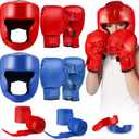 Kanayu 12 Pcs Kids Boxing Equipment Set for Beginners Ages 6-18 Years Including Boxing Helmet and Gloves Hand Wraps Sport Mouthguards Taekwondo Sparring Gear for Kids and Children (Blue, Red)