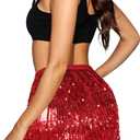 Lelike Sequin Skirt with Sparkly Fringe (14, Red)