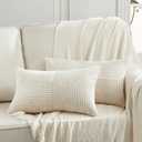 Fancy Homi Cream Lumbar Decorative Throw Pillow Covers 12x20 Inch for Living Room Couch Bed Sofa, Rustic Farmhouse Boho Home Decor, Soft Striped Corduroy Rectangle Accent Cushion Case 30x50 cm