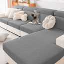 Hyha Waterproof Couch Cushion Covers, Waterproof Sectional Couch Covers for 3 Cushion Sofa for Pets, Stretch Sofa Slipcover Washable with Elastic Bottom(3 Packs, Grey) 25"D x 26"W x 7"H