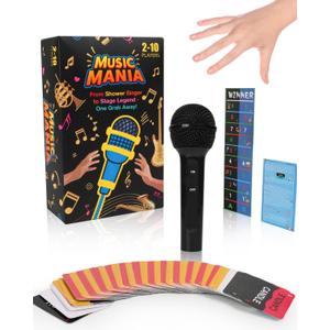 Grab Microphone Music Board Game, Drop the Karaoke Mic Party Games for Adults, Family, 2-10 Players - Hilarious Singing Trivia with 280 Song Lyrics (140 Cards) and 10 Blank Cards for Game Night, Gift (Black)