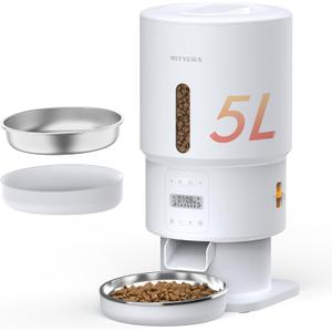 Automatic Cat Feeder - 5L Anti-Clog Cat Food Dispenser with Freshness Preservation, 1-6 Meals/Day, Programmable Portions, 10s Voice, 180-Day Battery Life, Auto Pet Feeder for Multi Cats & Dogs (White)