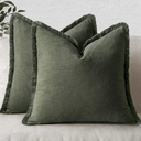 MIULEE Decorative Throw Pillow Covers Neutral Linen Fringe Throw Pillows Set of 2 Rifle Green Boho Farmhouse Cushion Covers with Tassels for Couch Sofa Bed Living Room Spring Home Decor 18x18 Inch