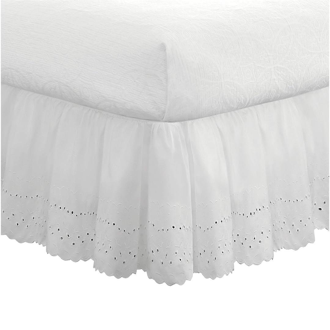 Eyelet Ruffled Bedskirt - Ruffled Bedding with Gathered Styling  Drop, Twin, White, 72x84