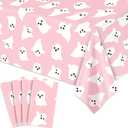 4 Pcs Halloween Plastic Tablecloths Pink White Ghost Disposable Table Cover Cute Rectangle Table Cloth for Birthday Baby Shower Party Decor, 54 x 108 Inch