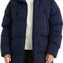 Men's Long Winter Coat Hooded Warm Quilted Jacket Water-resistant Cold Weather Parka (4X-Large, Navy)