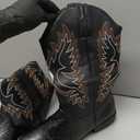 Cowboy Boots for Women Cowgirl Western Mid Calf Square Toe Embroidered Low Heel Fashion Country Boots, black, 10