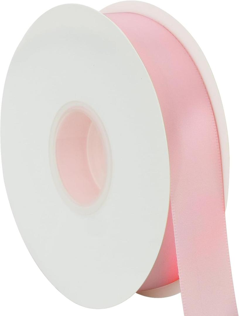 TONIFUL 1 Inch x 50yd Light Pink Satin Ribbon Thin Solid Fabric Ribbon for Gift Wrapping, Floral Bouquets, Bows and Craft Making, Christmas Valentines Birthday Wedding and Party Decoration