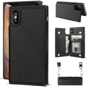 Bocasal Crossbody Wallet Case for iPhone X Xs Credit Card Holder PU Leather Kickstand Shockproof Detachable Cross Body Strap Lanyard Magnetic Closure 5.8 inch(Black)