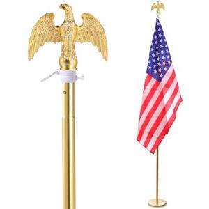iElyiEsy 6FT Indoor American Plag pole Kits, Gold Eagle Topper Plagpole,Deluxe Presidential Office Flagpole Set,Premium Oak Pole, 2 pack,Premium Aluminum Pole Heavy Duty Flag Pole with 3x5Ft US Flag for Schools, Office,Hall