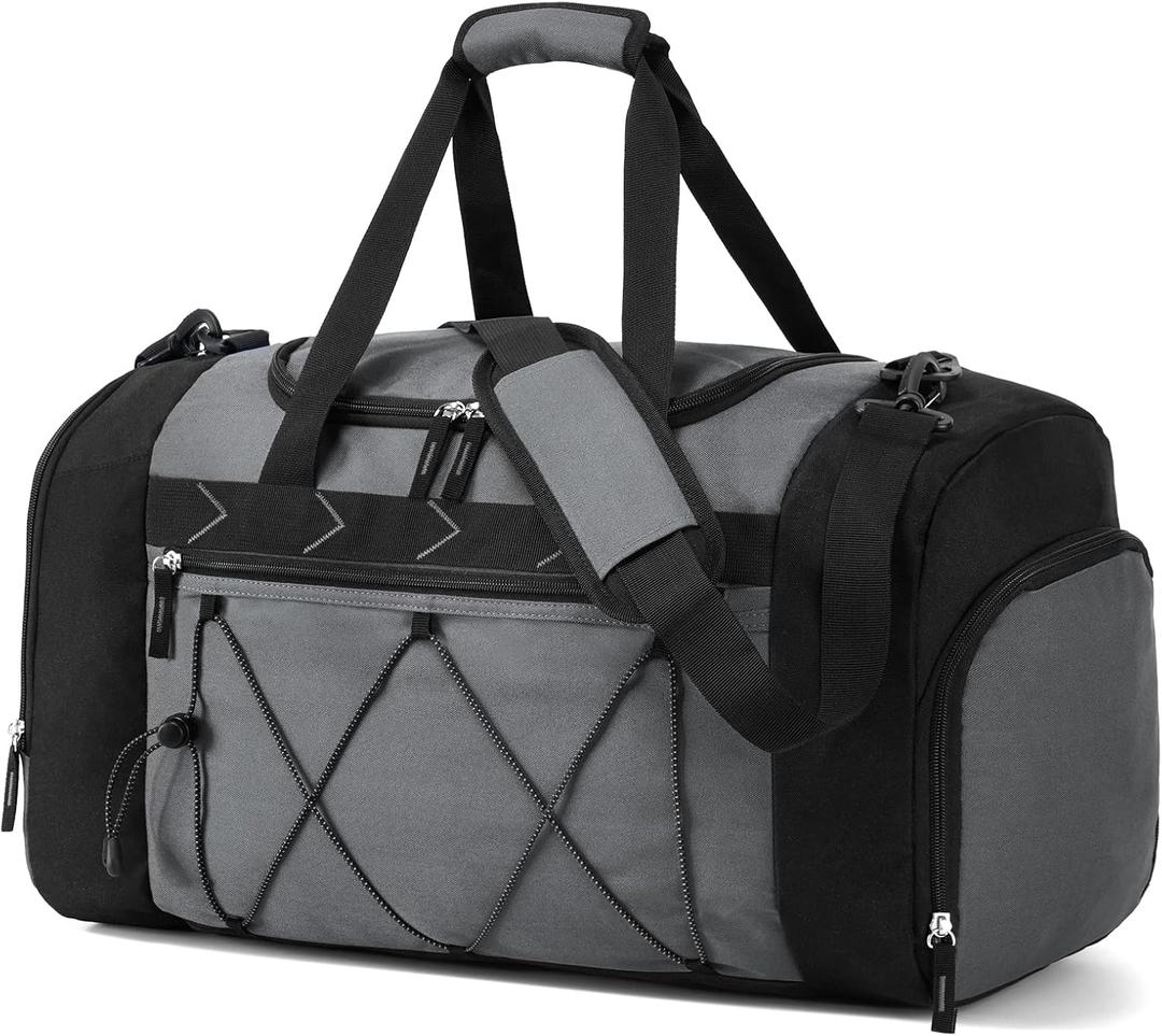Vorspack Gym Bag for Men - 21 Inches Duffle Bag for Travel Water-resistant Travel Bag with Shoe Compartment Wet Pocket Duffel Bag for Gym Sports Travel Weekender Overnight - Grey