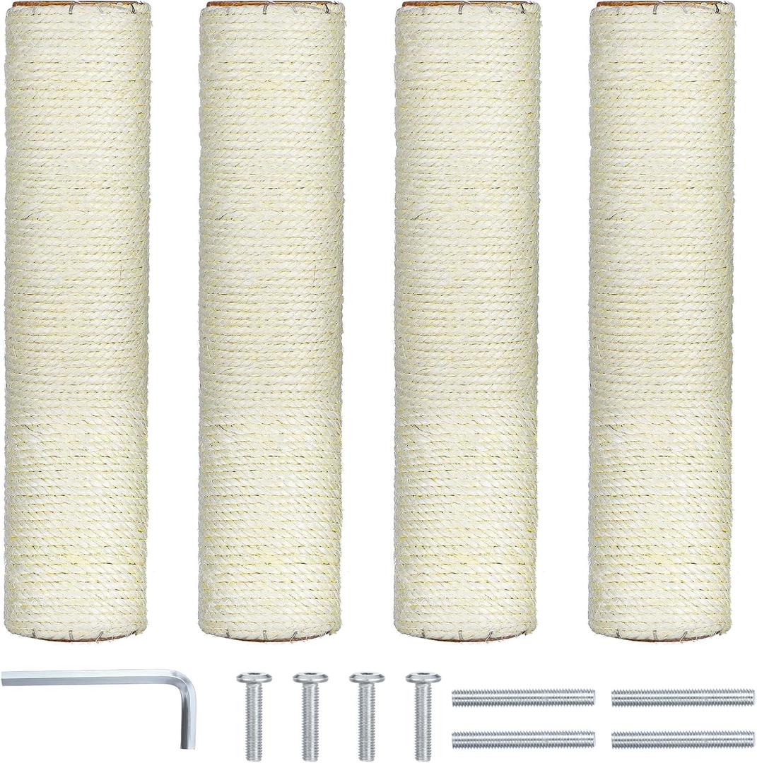 4 Pcs Cat Scratching Post Replacement 12in Cat Tree & Tower Scratch Pole Refill Parts with M8 Screws Sisal Rope Cat Furniture Protector