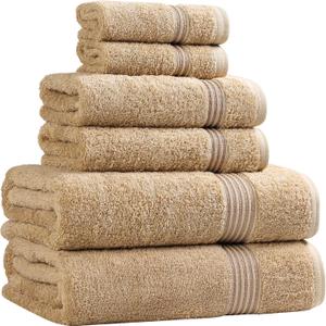 Superior Egyptian Cotton 6-Piece Towel Set, Bathroom Essentials, Towels For Bathroom, Apartment, Airbnb, Guest Bath, Face, Hand, Bath Towels, Washcloths, Absorbent, Fast Drying, Toast