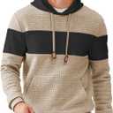Men's Casual Sweatshirts Long Sleeve Drawstring Color Block Pullover Graphic Hoodies with Pockets (XX-Large, Khaki)