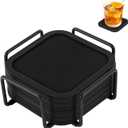 Lexenic Absorbent Felt and Cup Coasters with Holder,6Pack,Black