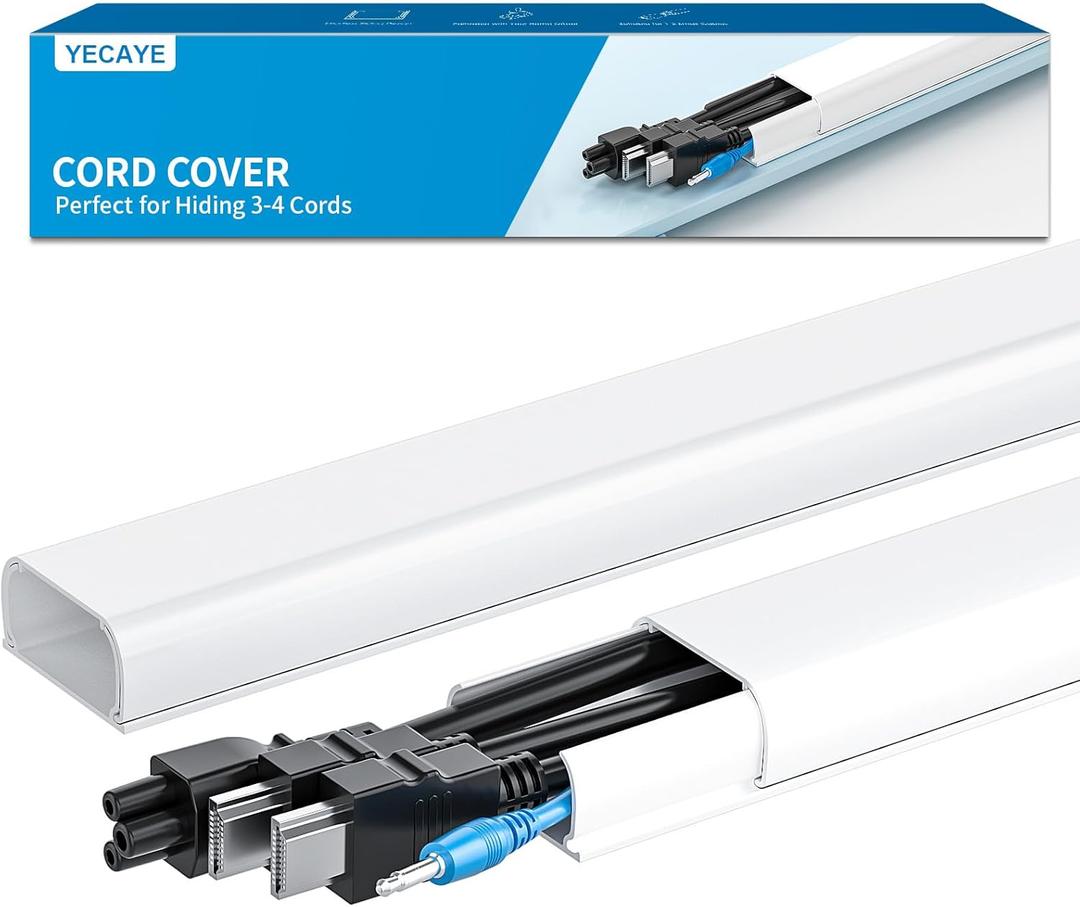 Yecaye 142in Wall Cord Hider for 3-4 Cords, On-Wall Cord Cover Channel, Cable Concealer, Cable Cover Cords Management for Home Office, W1.18in H0.63in, White