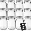 Accguan Mason Jars 16 oz With Regular Lids and Bands, Ideal for Jam, Honey, Wedding Favors, Shower Favors, DIY Magnetic Spice Jars, 12 PACK, 16 Labels Included