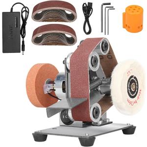 3-In-1 Mini Belt Sander - Electric Bench Grinder Sanding Machine, 7 Adjustable Speed Table Polisher Buffer Handcraft System for Metal Wood DIY Craft Jewelry Stained Glass (Plus Kit)