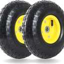 AR-PRO (2 Pack) 4.10/3.50-4 Tire and Wheel, Replacement 10-Inch Pneumatic Tire with 5/8" Bearings and 2.2" Offset Hub, Compatible with Hand Truck, Wheelbarrow, Wagon, Gorilla Carts (Yellow)