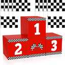 4+10Pcs Racing Car Party Boxes, Race Car Themed Birthday Party Decorations, 4 Racing Party Boxes and 10 Racing Style Checkered Flags for Cars Party Decorations(11.8 x 11.8 x 11.8in)