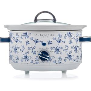 Laura Ashley Slow Cooker 3.7 Quart - Large Slow Cooker 3.7 QT for 4 to 5 People - Energy Efficient Slow Cookers with 3 Heat Settings - Dishwasher Safe Removeable Ceramic Crock & Tempered Glass Lid