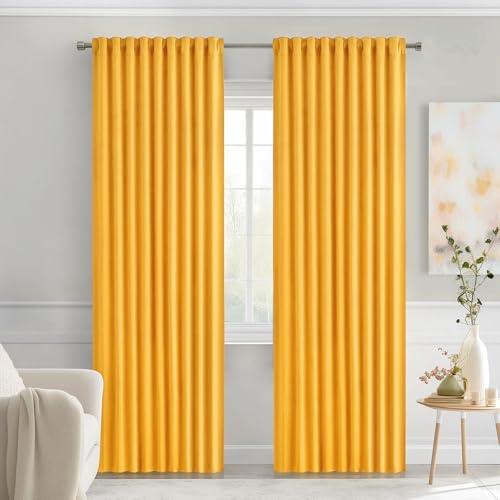 MIULEE Yellow Back Tab Blackout Curtains 72 Inches Long 2 Panels Set for Living Room Bedroom Privacy, Rod Pocket/Pinch Pleat Thermal Insulated Room Darkening Pleated Light Blocking Drapes