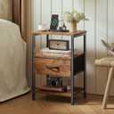 SUPERJARE Nightstand with Charging Station, Bed Side Table with Adjustable Fabric Drawer, Night Stand for Bedroom, 3-Tier Storage End Table, for Living Room, Rustic Brown, M (11.8"D x 15.7"W x 23.4"H)
