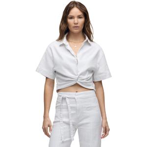 HUDSON Women's Knot Front Button Down Short Sleeve Shirt, Small