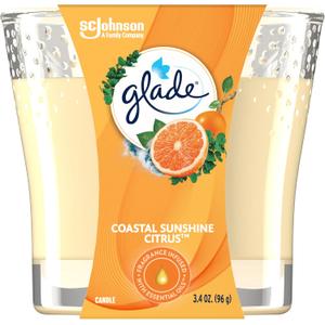 Glade Scented 1-Wick Candle Jar, Coastal Sunshine Citrus, Air Freshener Infused with Essential Oils, 3.4 Oz