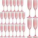 Plastic Champagne Flutes Champagne Glasses Unbreakable Wedding Toasting Glasses Reusable Diamond Wine Glasses Crystal Clear Party Wine Cups Vintage Drinking Glasses 5.5 OZ for Wedding (24, Pink)