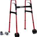 Folding Walker, Walker for Seniors Supports 500 lbs (Red,4 Wheels)