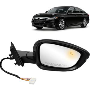 Right Side Door Mirror Compatible with Honda Accord EXL Hybird Touring 2018-2022 equipped with Power Glass, Heated, Blind Spot. Pearl Black 8pins. Replaces HO1321330 76208-TVA-A42
