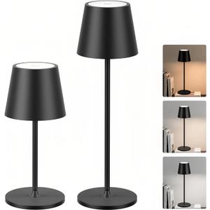 Rechargeable Cordless Table Lamp 2Piece Set Battery-Powered Wireless Desk Lamp Portable Indoor/Outdoor Desk Lamp for Camping, Dining Room, and Kitchen Black (Black Table Lamp Set 2 Pieces)