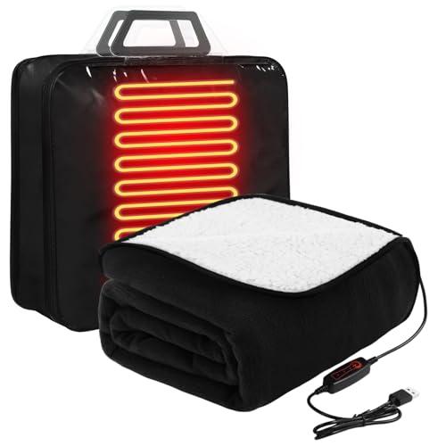 Glooglitter USB Heated Blanket 50"x60" Large Heating Throw Electric 5v Powered with Timer and Temperature Controller for Car Winter Travel Home Office Camping(Black and White, Solid Color)