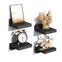 SRIWATANA Small Floating Shelves Wall Mounted, Wood Shelf for Decoration and Storage Set of 4, Mini Display Shelf for Bedroom, Bathroom, Kitchen, Office (Black, 4 inch)