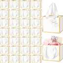 Yeaqee 50 Pcs Mini Metallic Gift Bags with Handles 4x4.75x2.25'' Tiny Thank You Favor Bag with Tag for Women's Day St. Patrick's Wedding Spring Easter Welcome Baby Shower Birthday (White,Gold)