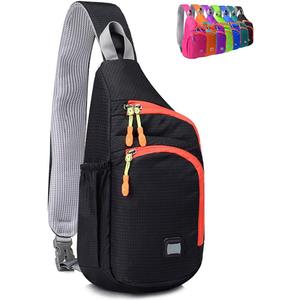 Peicees Small Sling Backpack Waterproof Unisex Shoulder Bag Chest Crossbody Daypack (Black)