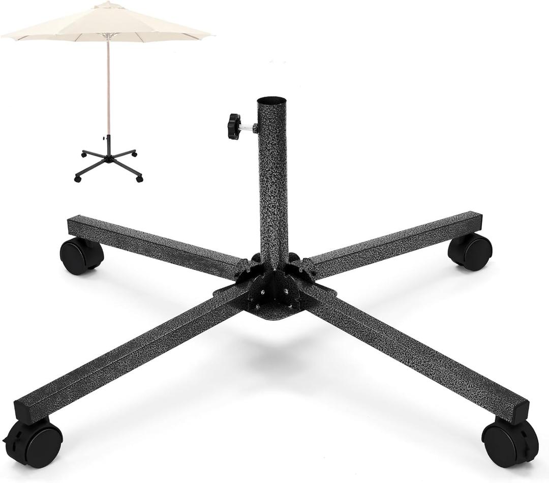 Foldable Portable Beach Umbrella Stand with Wheels Patio Umbrella Base Holder Adjustable Heavy Duty for Beach Sports Events Swimming Pool Courtyard Outdoor Use, Black