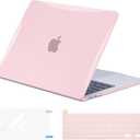 EooCoo Pink Case Compatible with MacBook Pro 13 inch M2 2022, 2020-2017 Release M1 A2338 A2289 A2251 A2159 A1989 A1706 A1708 Glossy Hard Case with Keyboard Cover, Screen Protector, Crystal Pink