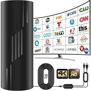 3500+ Miles Range TV Antenna,2026 Digital TV Antenna Indoor Outdoor with Strongest Amplifier, 360°Reception HD Antenna for Local Channels for Smart/Old TVs38ft Coax CableSupport 8K 4K 1080p ATSC 3.0